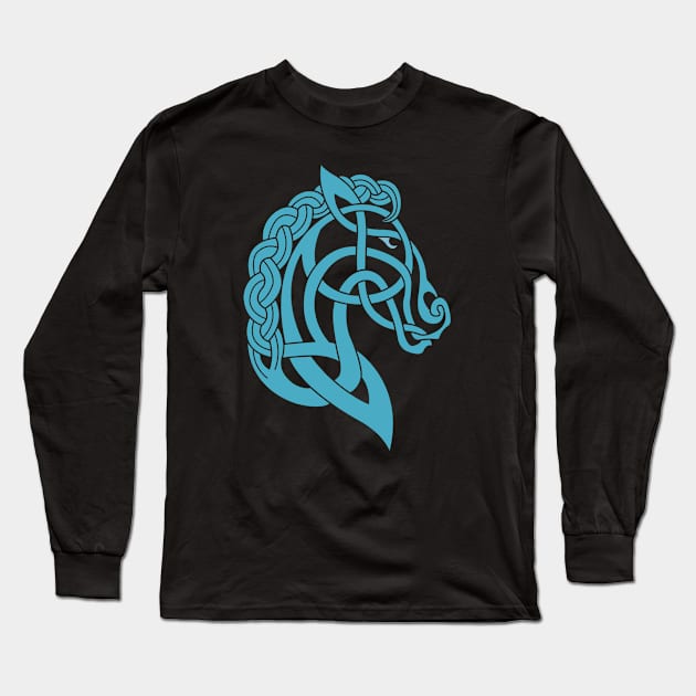 Celtic Horse Blue Long Sleeve T-Shirt by Daniel Ranger